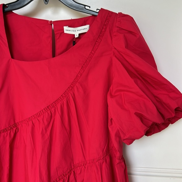 ENGLISH FACTORY Women's Asymmetric Poplin Tiered Sadie Dress Red Raspberry Small - Picture 8 of 11